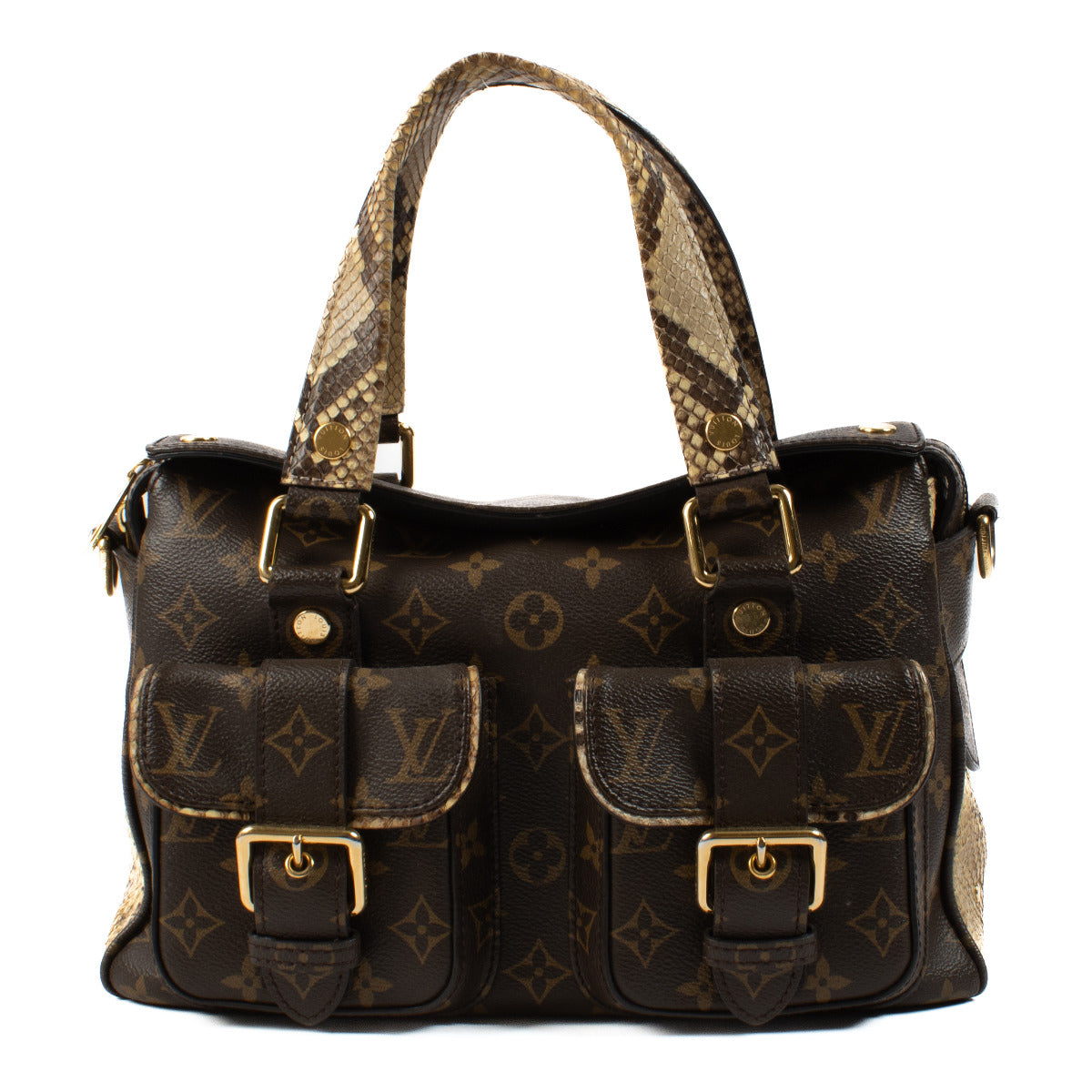 Elevate your style with the Louis Vuitton Monogram/Python Manhattan NM, a luxurious blend of sophistication and exotic flair. This exquisite handbag combines the brand's iconic Monogram canvas with premium python leather, showcasing a unique interplay of