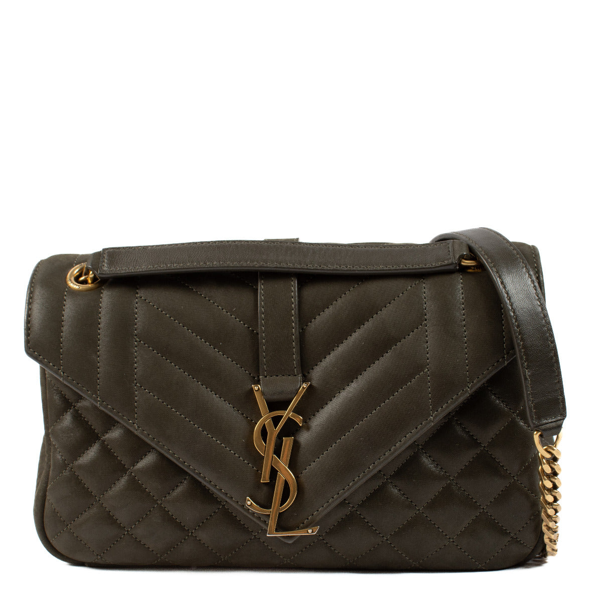 Saint Laurent Khaki Green Soft College Medium Bag