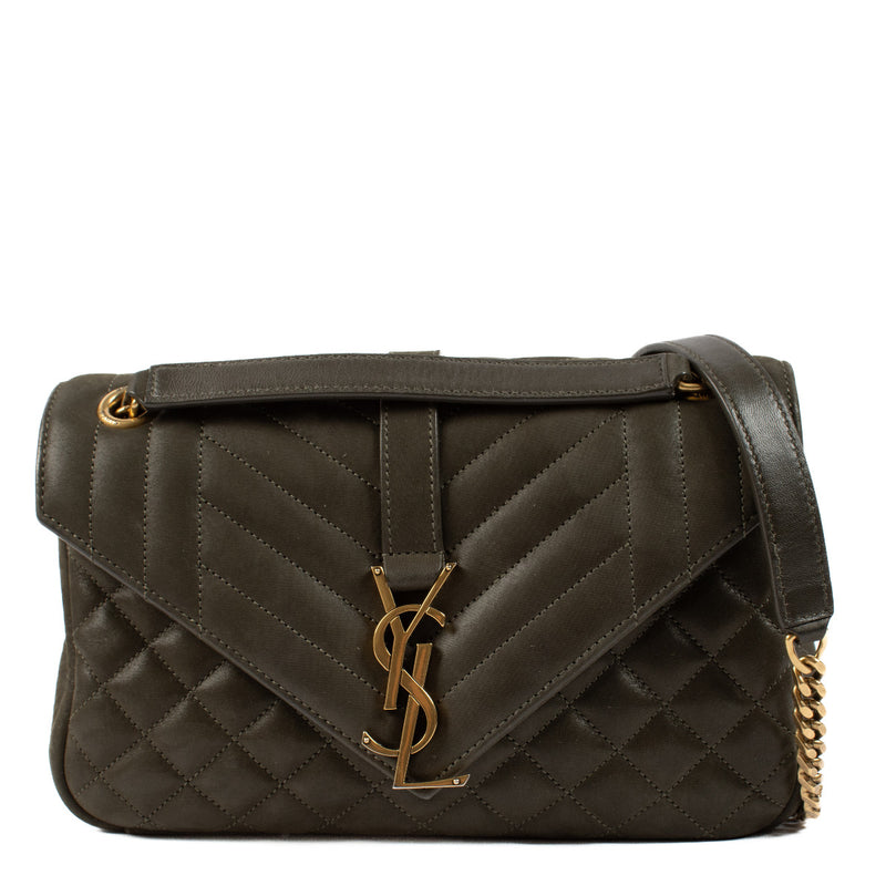 Saint Laurent Khaki Green Soft College Medium Bag