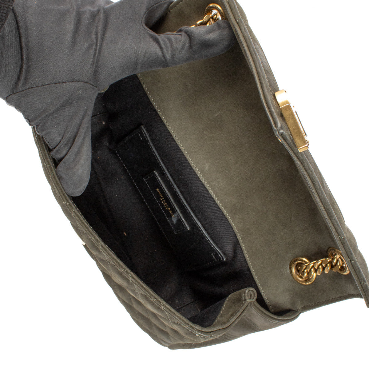 Saint Laurent Khaki Green Soft College Medium Bag
