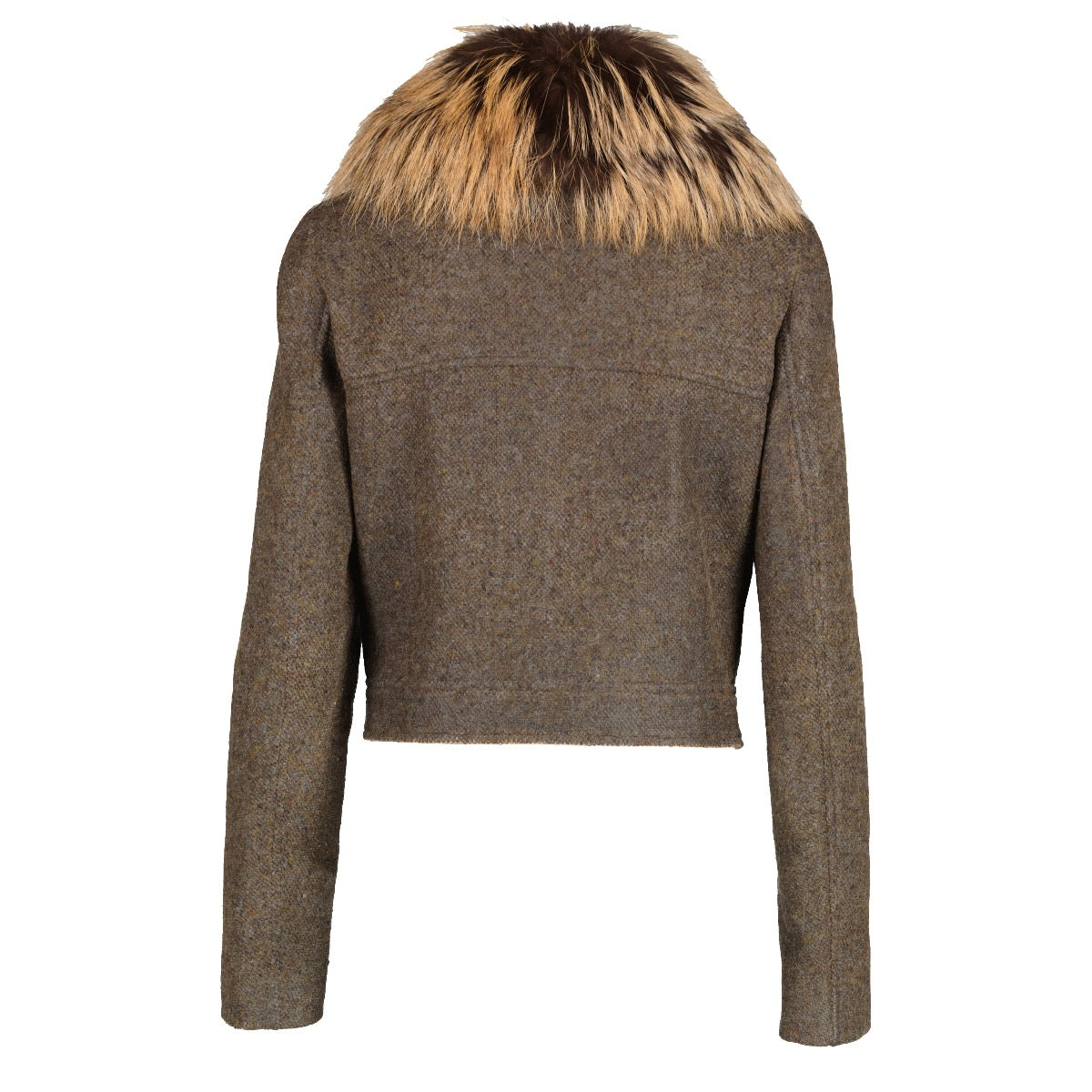 Prada Grey/Brown Fur Collar Wool Jacket