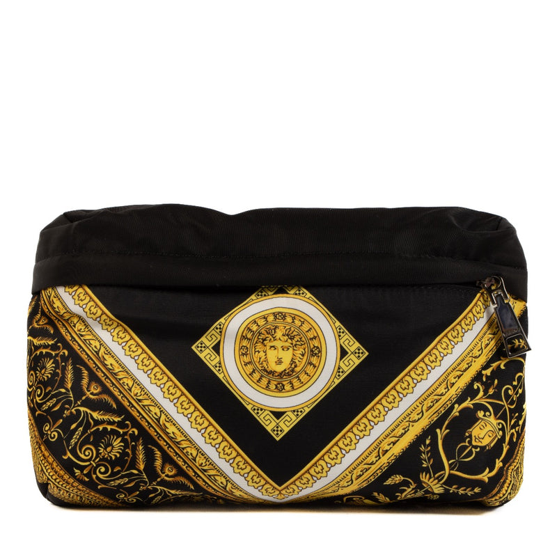 Shop safe online at Labellov in Antwerp, Brussels and Knokke this 100% authentic second hand Versace Black and Yellow Barocco Nylon Belt Bag