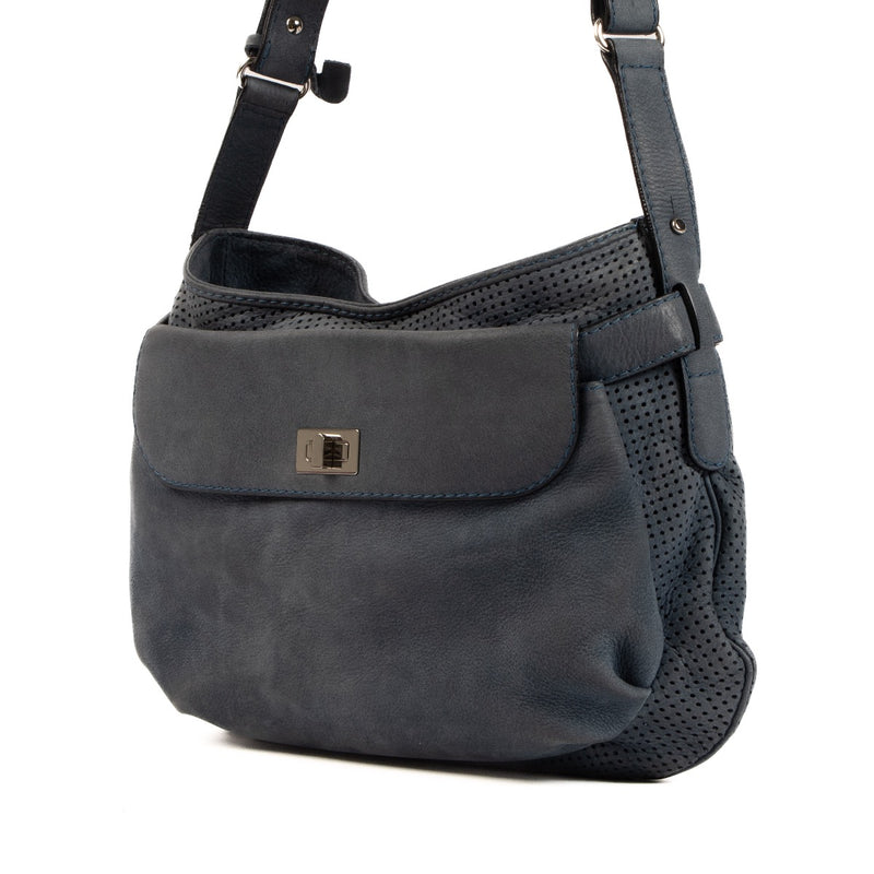 Delvaux Blue Perforated Double Vie Shoulder Bag