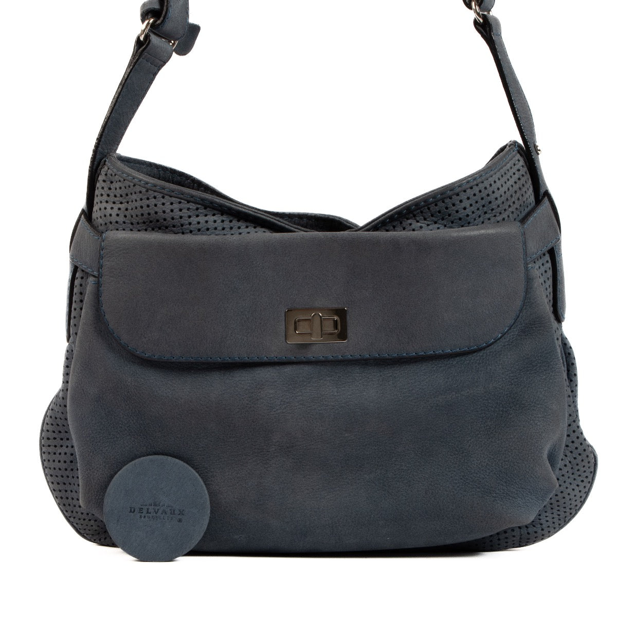 Delvaux Blue Perforated Double Vie Shoulder Bag