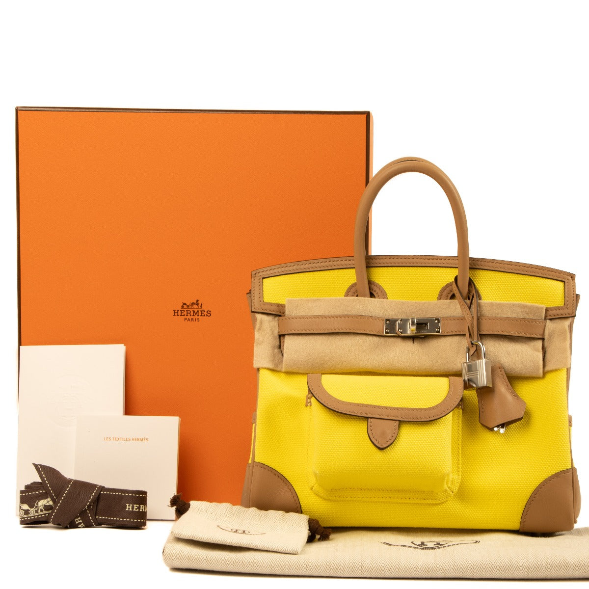 Hermès Birkin Cargo 25 Jaune Citron/Chai Toile/Swift PHW