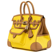 Shop authentic second hand designer luxury Hermès 2022 Birkin Cargo 25 Jaune Citron/Chai Toile/Swift PHW on www.labellov.com