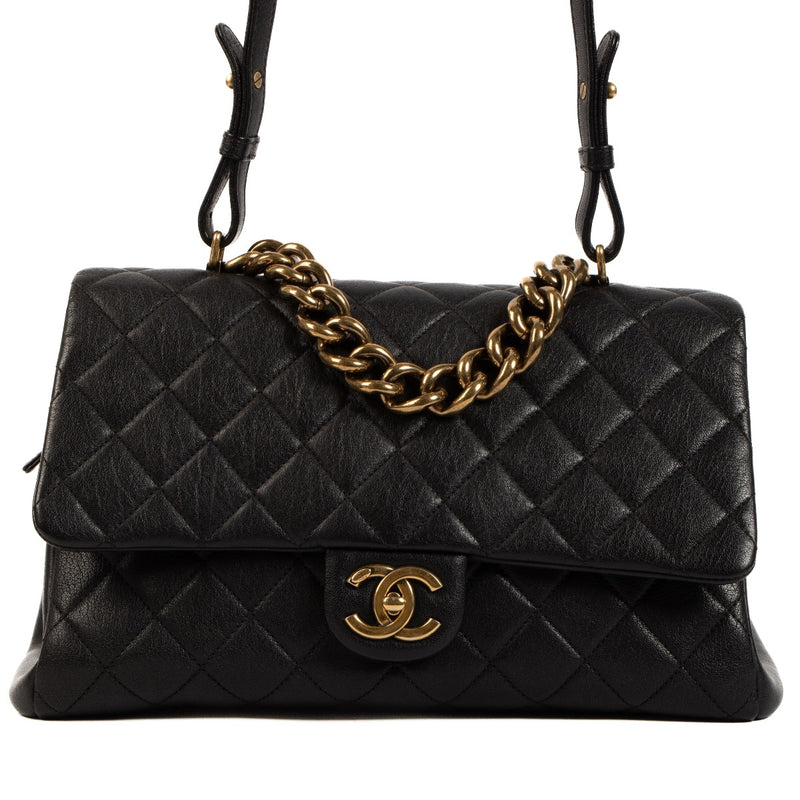 Chanel 16A A93443 Black Sheepskin Top Handle Flap Bag