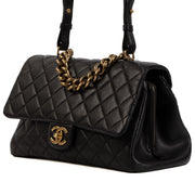 Chanel 16A A93443 Black Sheepskin Top Handle Flap Bag