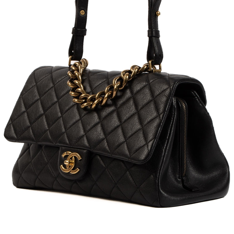 Chanel 16A A93443 Black Sheepskin Top Handle Flap Bag