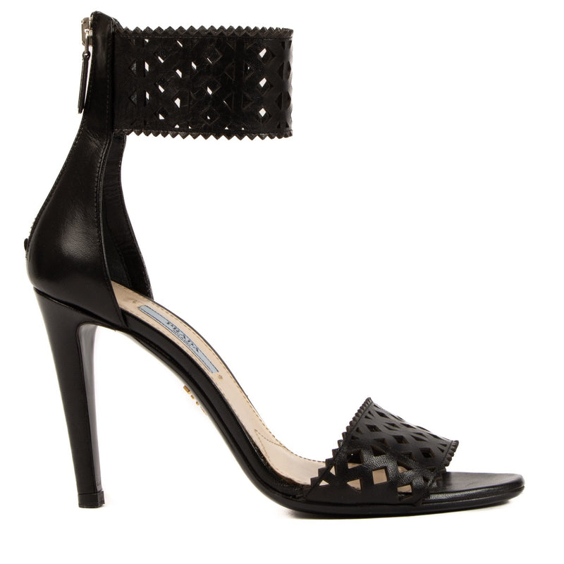 Prada Black Cut-out Leather Sandals