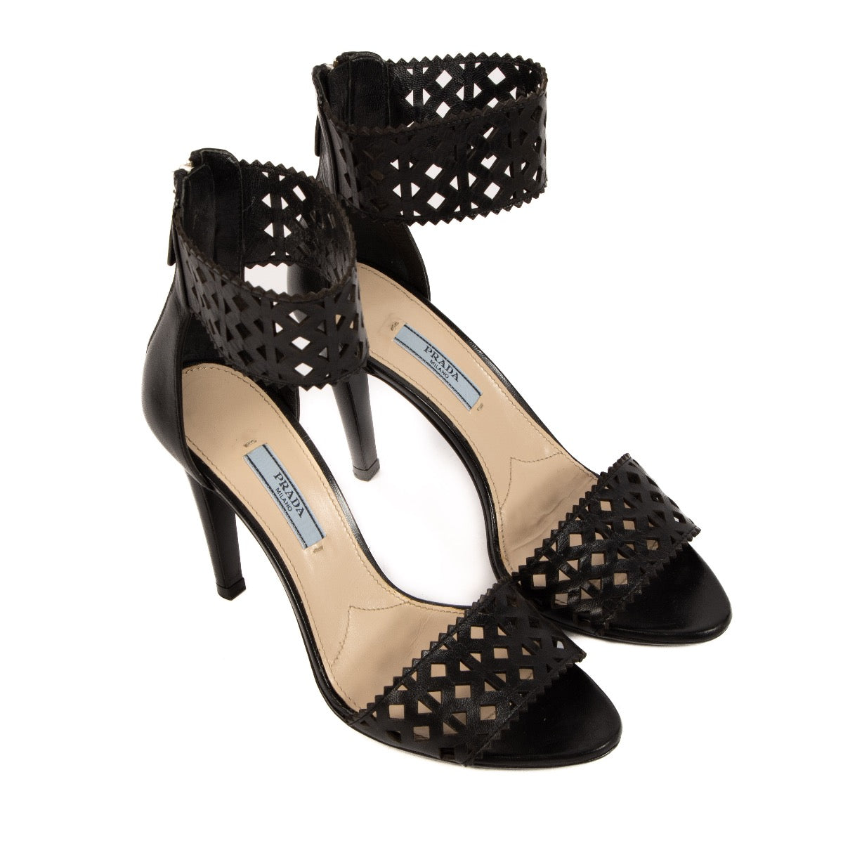 Prada Black Cut-out Leather Sandals