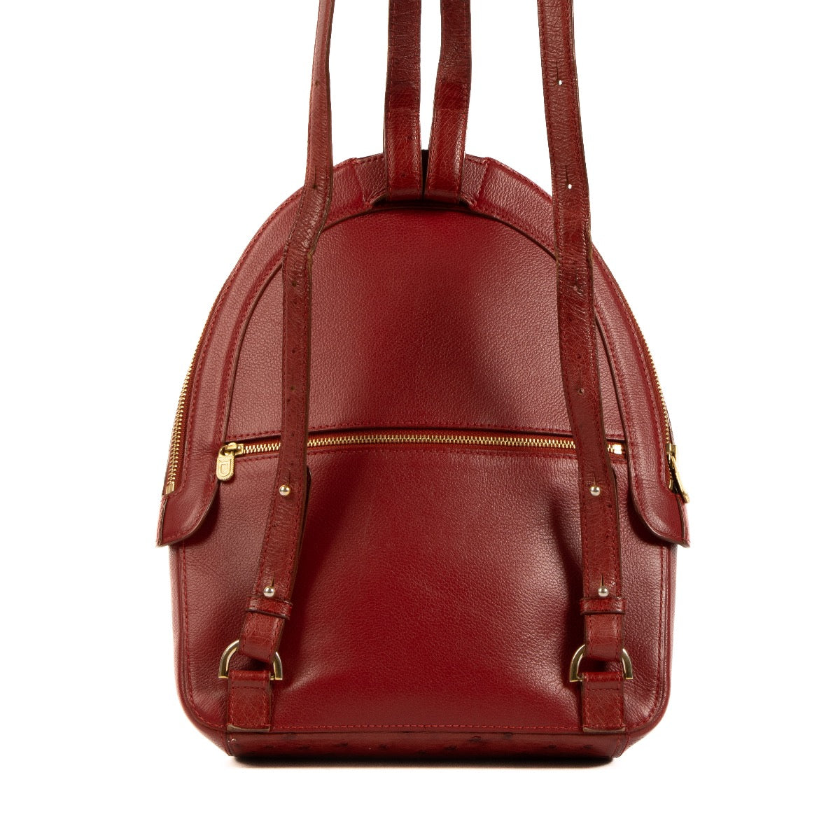 Shop vintage luxury designer second hand Delvaux Red Leather and Ostrich Amitie Backpack at Labellov.