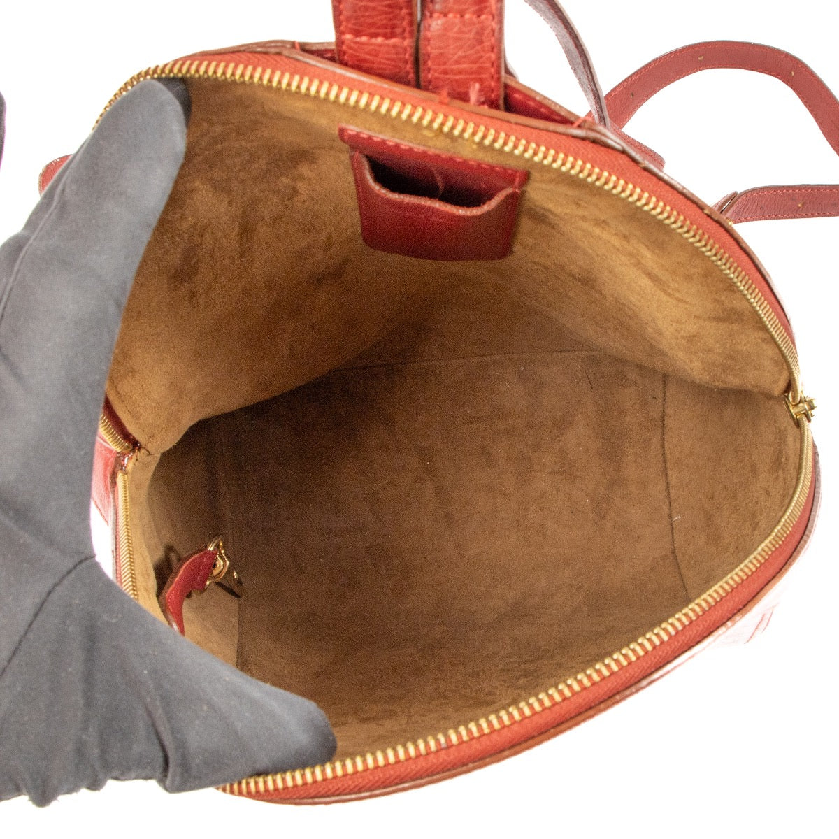 Shop vintage luxury designer second hand Delvaux Red Leather and Ostrich Amitie Backpack at Labellov.