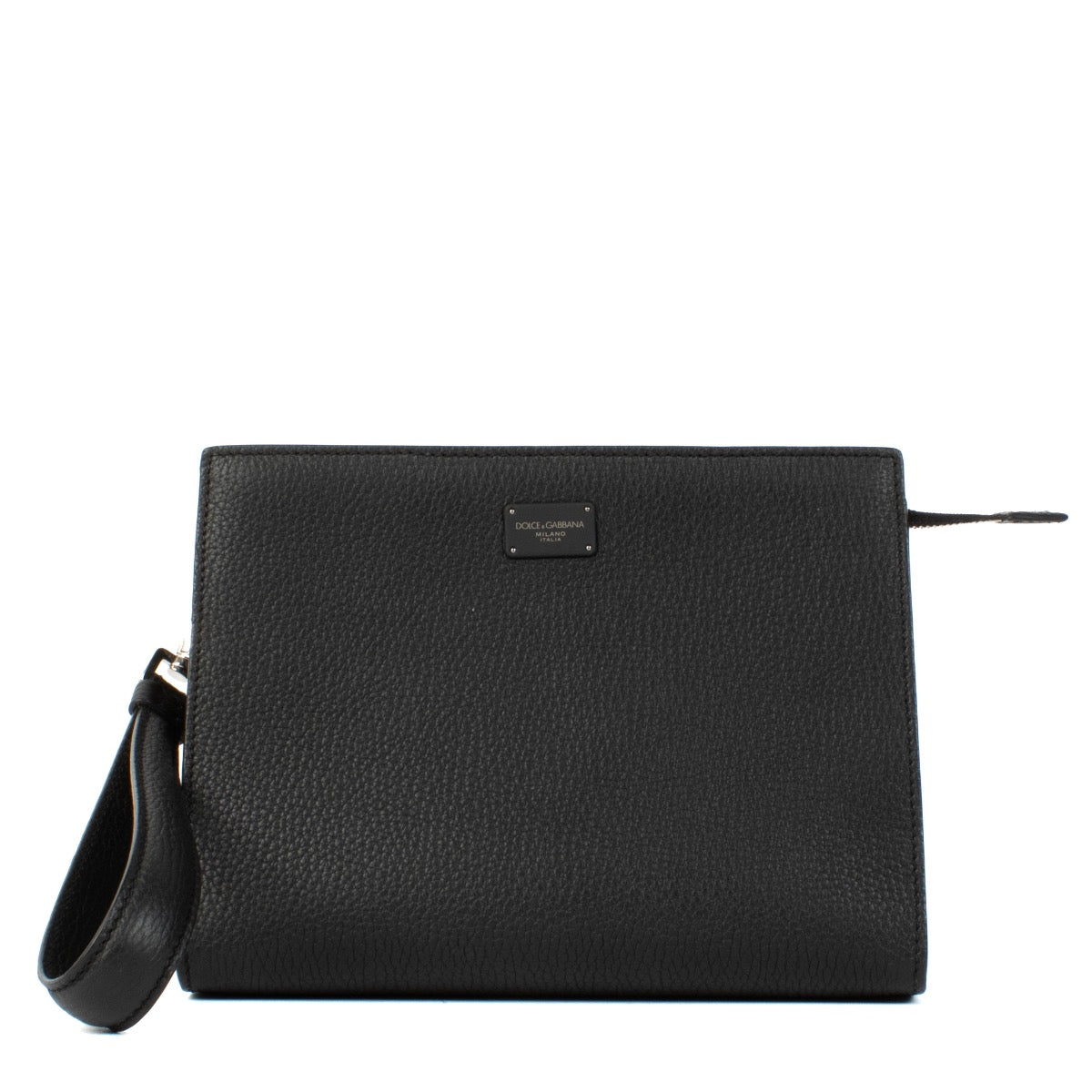 Dolce & Gabbana Black Leather Logo Plaque Clutch