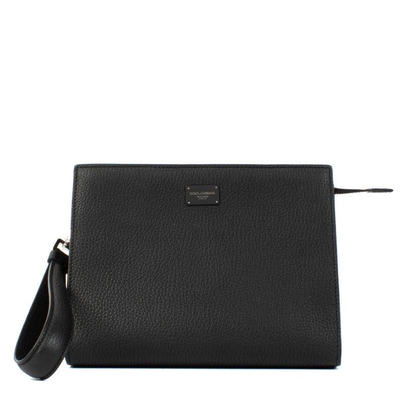 Dolce & Gabbana Black Leather Logo Plaque Clutch