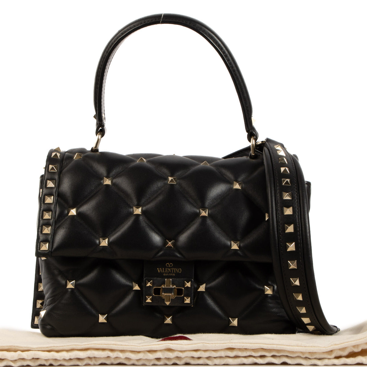 Valentino Black Candystud Shoulder Bag for the best price at Labellov secondhand luxury in Antwerp.