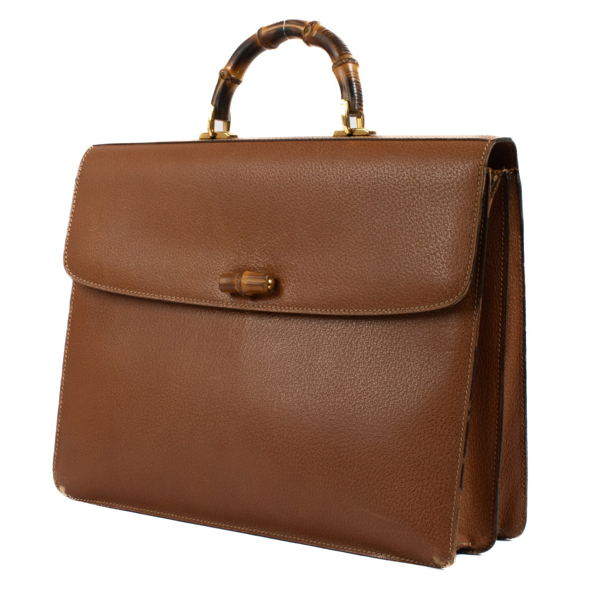 Gucci Brown Leather Bamboo Handle Briefcase