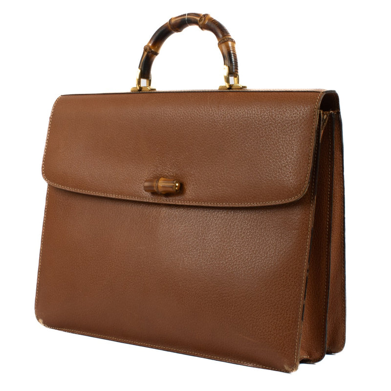 Gucci Brown Leather Bamboo Handle Briefcase