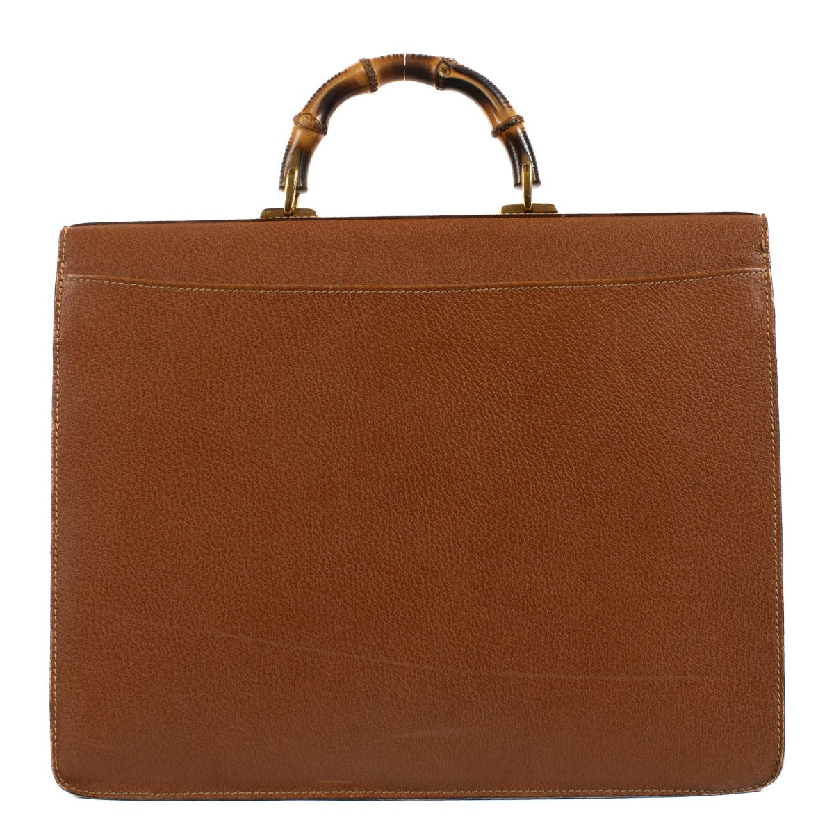 Gucci Brown Leather Bamboo Handle Briefcase