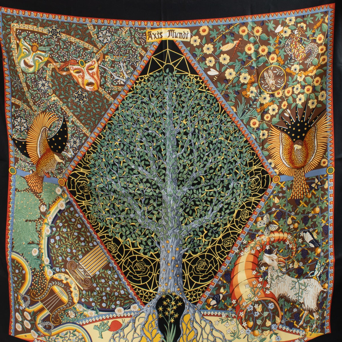 Shop 100% authentic Hermès Black/Multicolor Axis Mundi Scarf at Labellov.com.