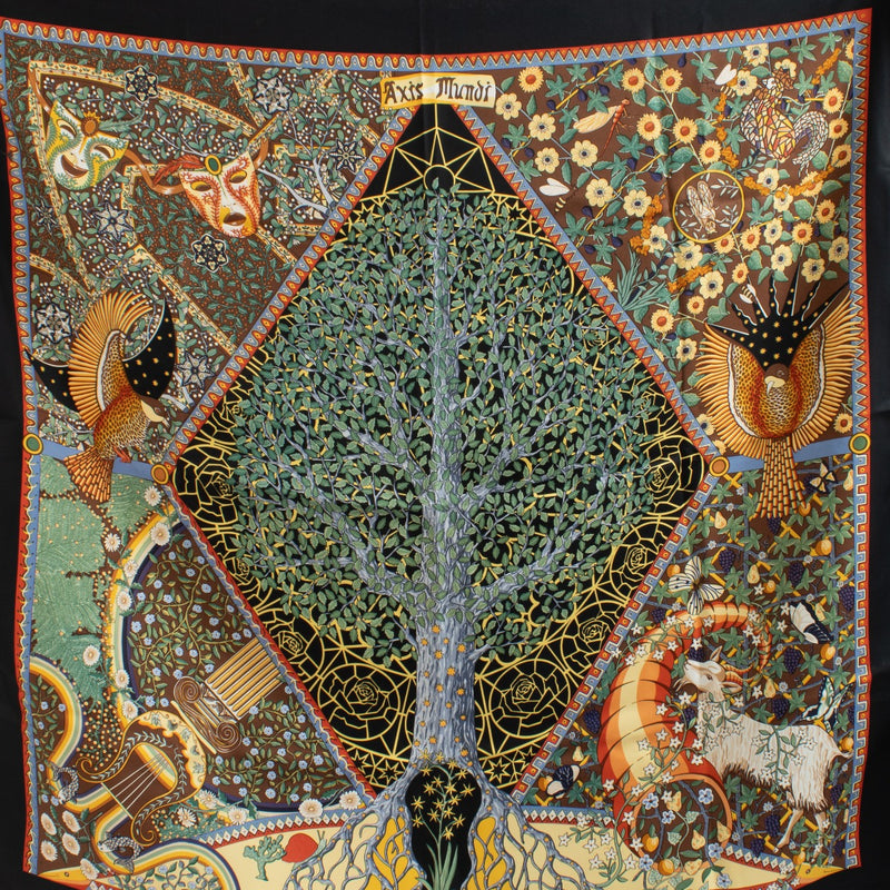 Shop 100% authentic Hermès Black/Multicolor Axis Mundi Scarf at Labellov.com.