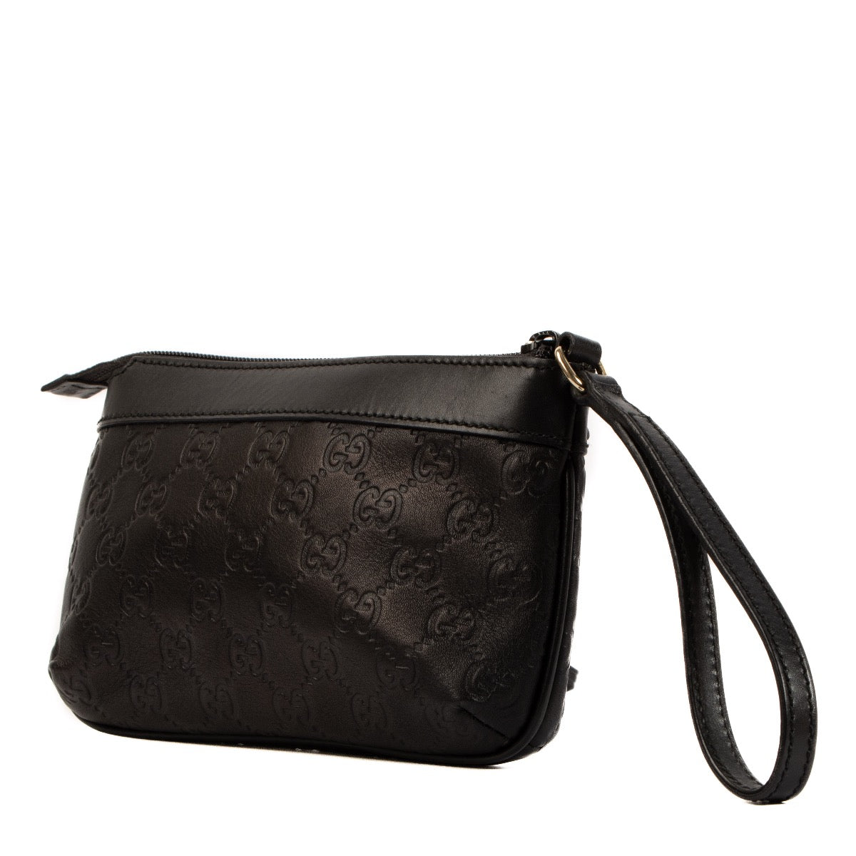 Shop safe online at Labellov this 100% authentic second hand Gucci Black Monogram Empreinte Clutch