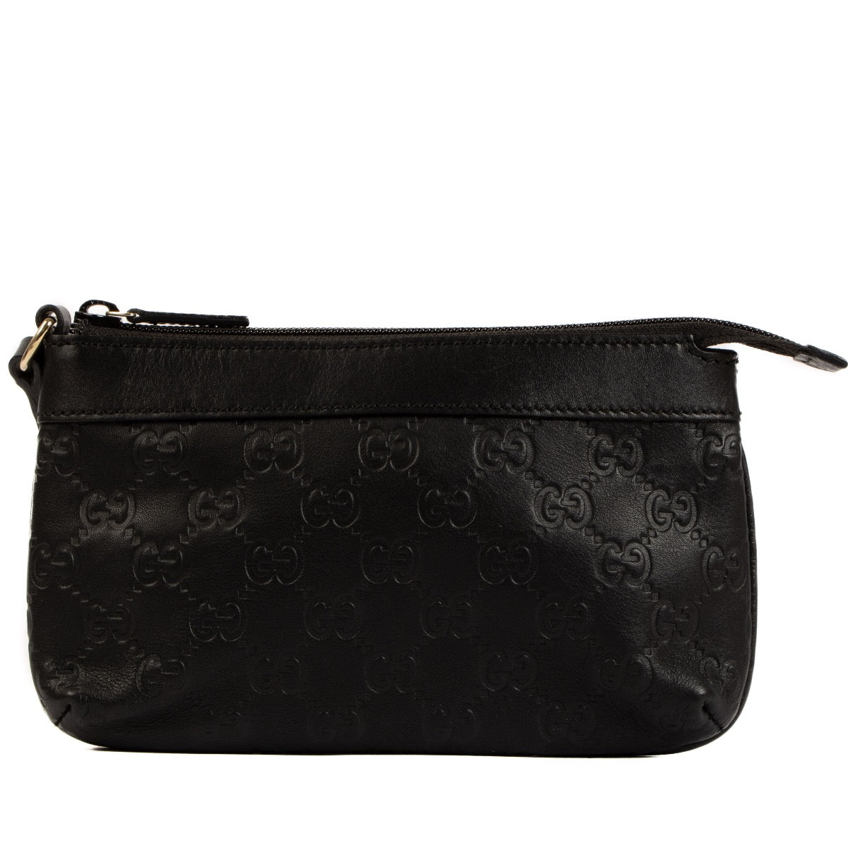 Shop safe online at Labellov this 100% authentic second hand Gucci Black Monogram Empreinte Clutch