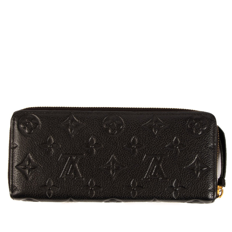 Shop safe online at Labellov this 100% authentic second hand Louis Vuitton Black Monogram Empreinte Leather Clémence Wallet