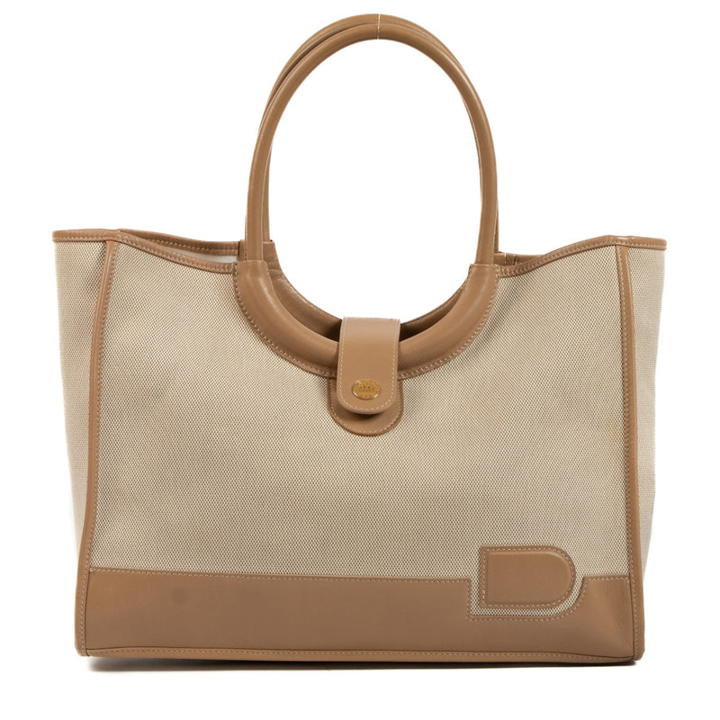 Buy real authentic Delvaux Beige Toile Mirage Top handle safe online at Labellov.com or in Brussels, Knokke and Antwerp