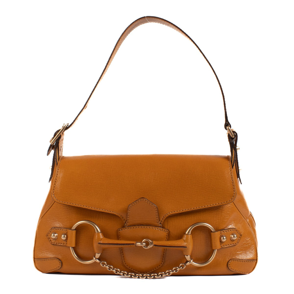 Shop safe online at Labellov in Antwerp, Brussels and Knokke this 100% authentic second hand Gucci Orange Leather Horsebit Shoulder bag