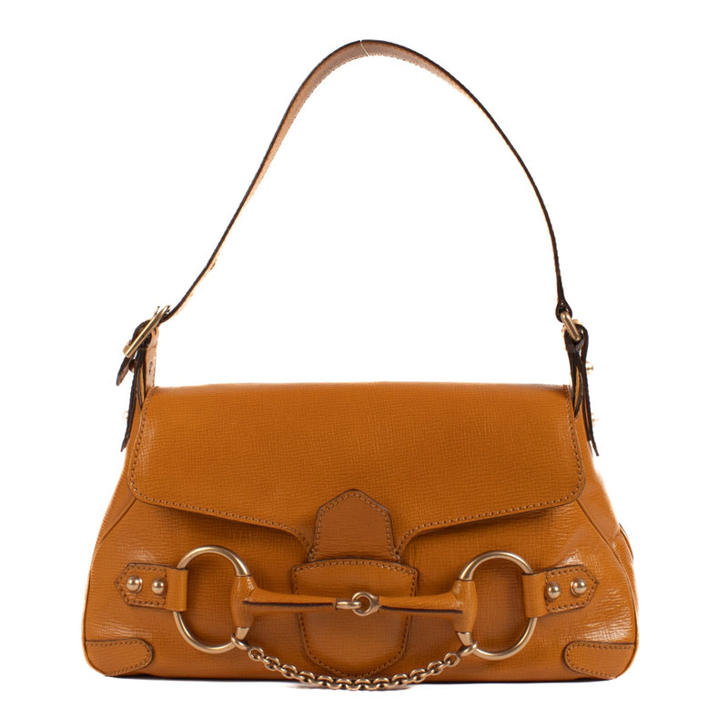 Shop safe online at Labellov in Antwerp, Brussels and Knokke this 100% authentic second hand Gucci Orange Leather Horsebit Shoulder bag