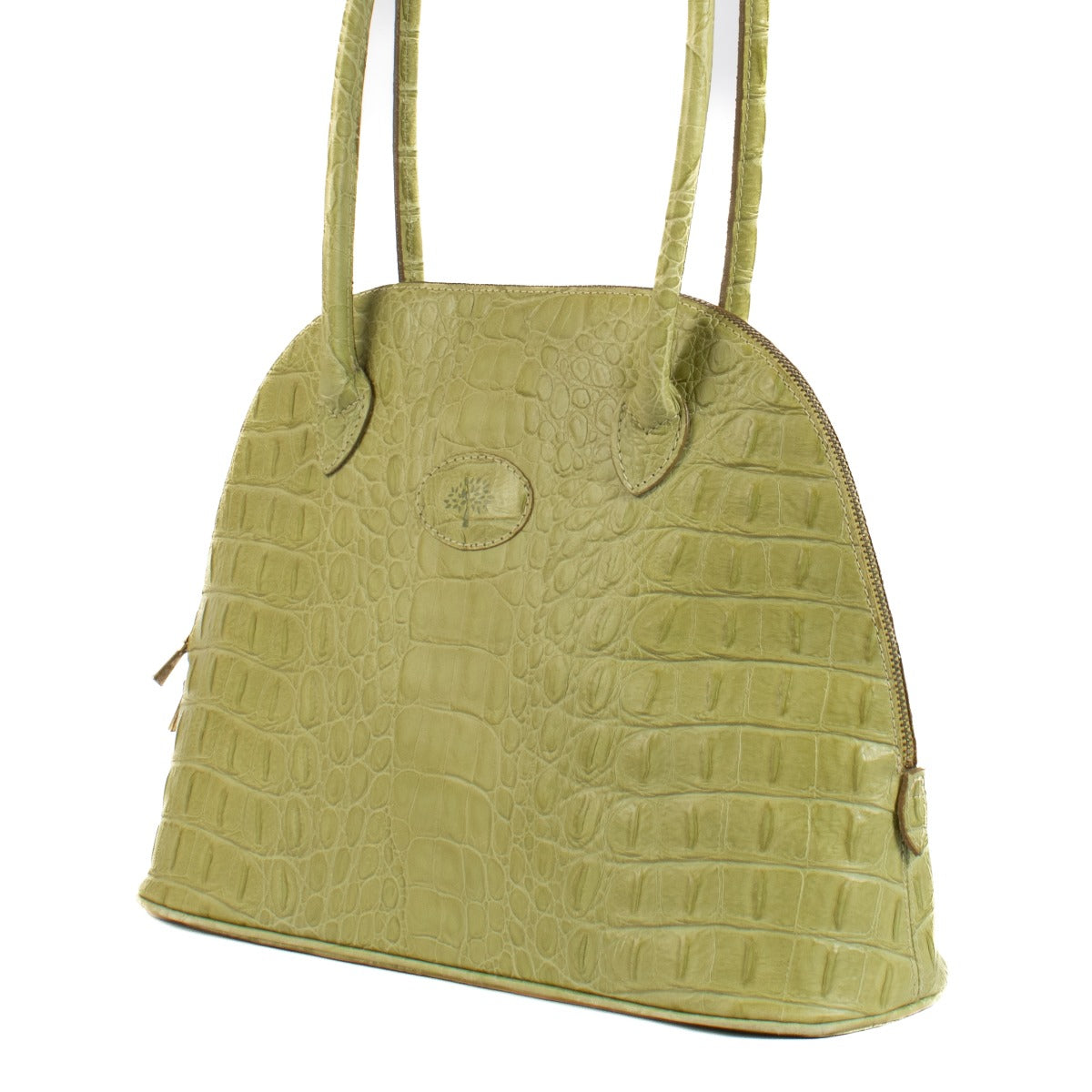 Shop safe online at Labellov in Antwerp, Brussels and Knokke this 100% authentic second hand Mulberry Lime Green Crocodile Embossed Leather Vintage Bag