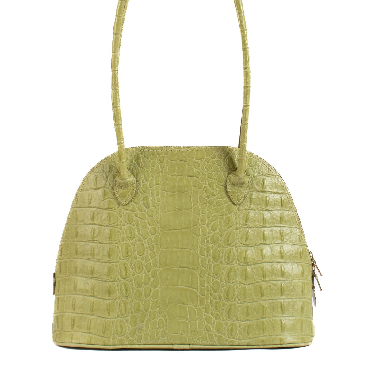 Shop safe online at Labellov in Antwerp, Brussels and Knokke this 100% authentic second hand Mulberry Lime Green Crocodile Embossed Leather Vintage Bag