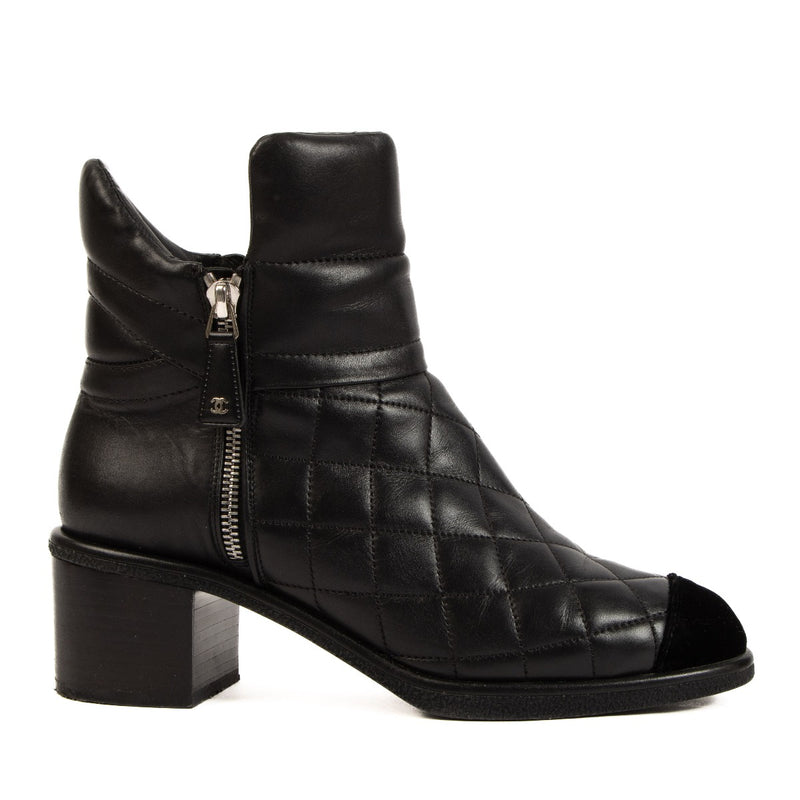 Chanel Black Quilted Ankle Boots - Size 38