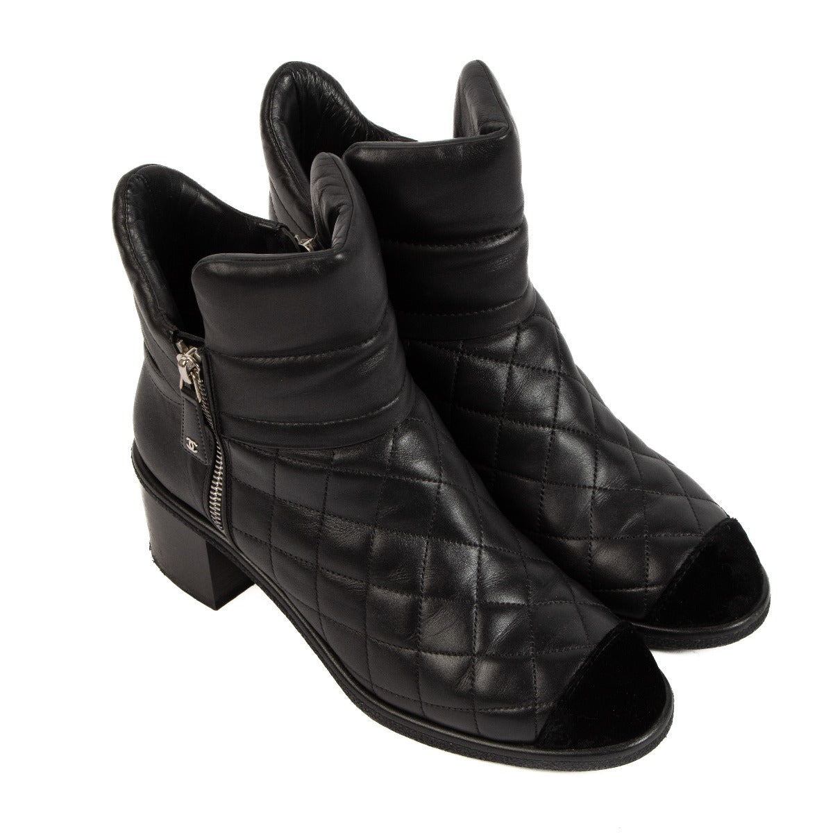 Chanel Black Quilted Ankle Boots - Size 38