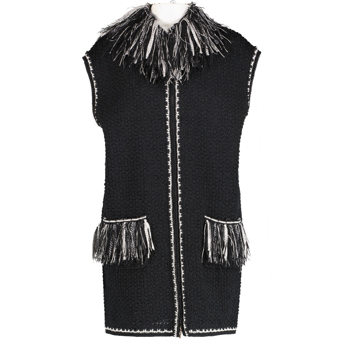 Shop 100% authentic second-hand Chanel Black Logo Fringe Tweed Jacket - Size 38 on Labellov.com