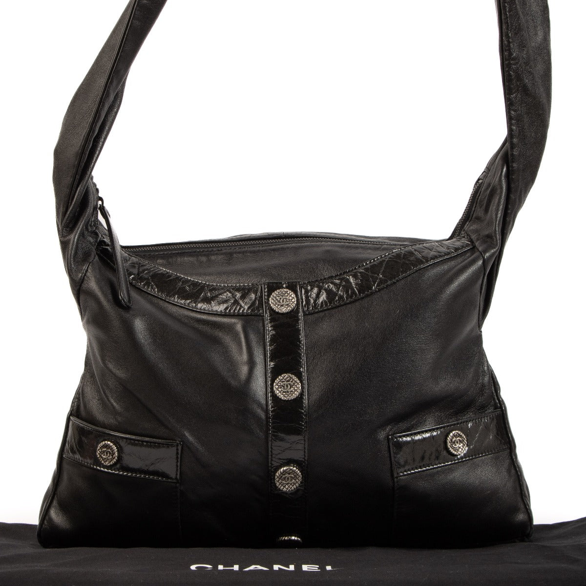 Chanel 2015 Black Lambskin Jacket Small Girl Bag