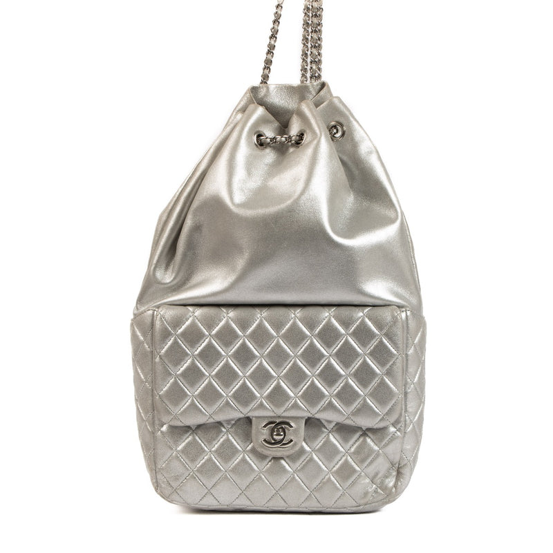 Chanel Silver Lambskin Seoul Backpack