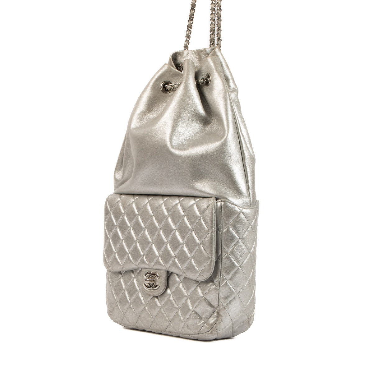 Chanel Silver Lambskin Seoul Backpack