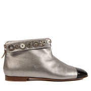 Chanel Silver Cap Toe Lucky Charm Button Flat Boots