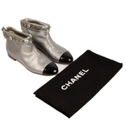 Chanel Silver Cap Toe Lucky Charm Button Flat Boots