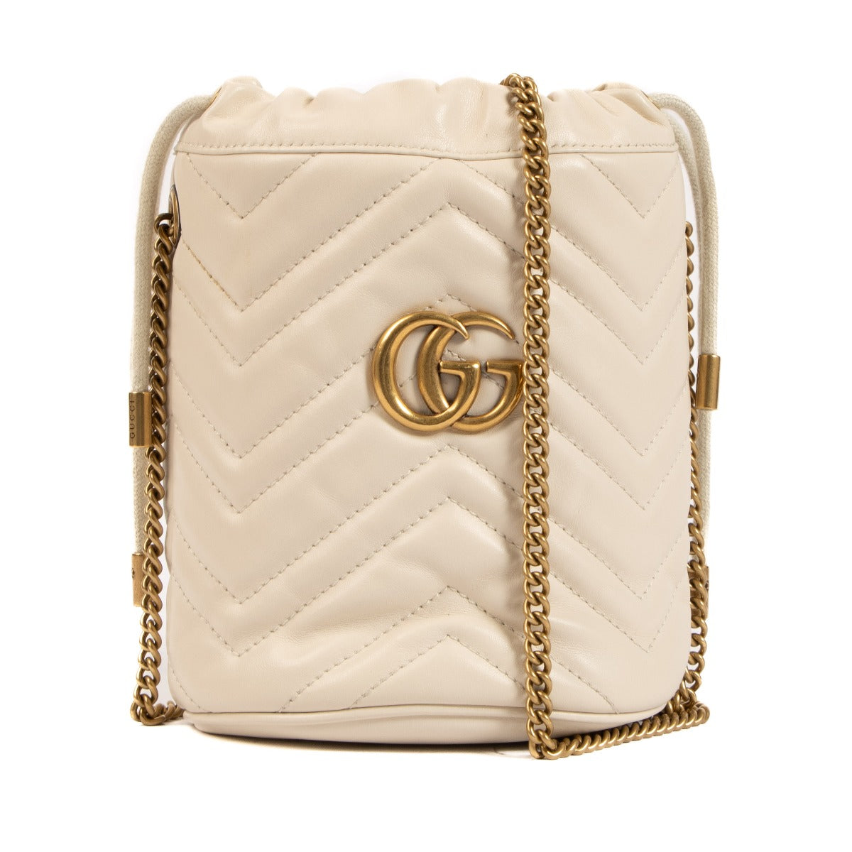 Gucci White GG Marmont Mini Bucket Bag