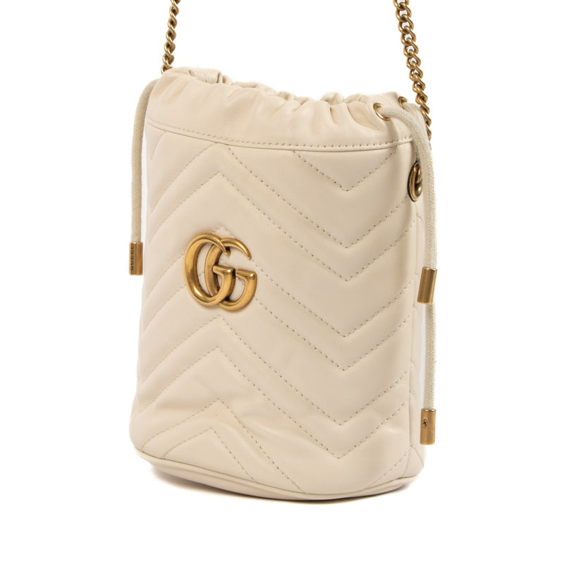 Gucci White GG Marmont Mini Bucket Bag