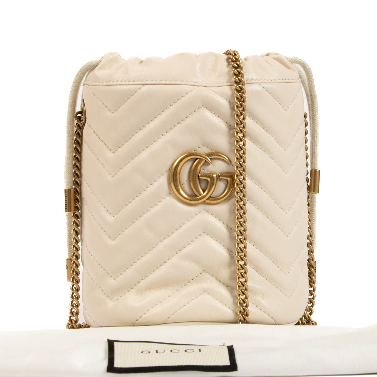 Gucci White GG Marmont Mini Bucket Bag