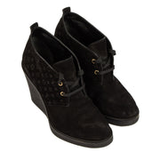 Louis Vuitton Black Monogram Suede Wedge Boots