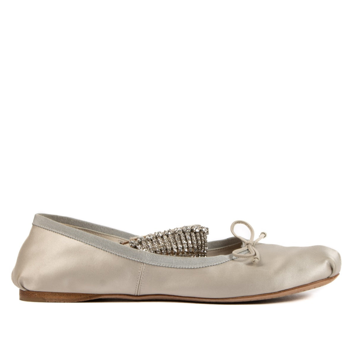 Miu Miu Grey Satin Crystal-Embellished Ballet Flats