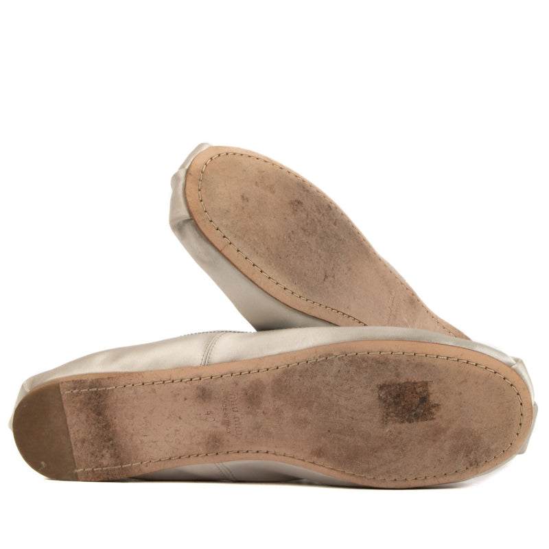 Miu Miu Grey Satin Crystal-Embellished Ballet Flats - Size 40