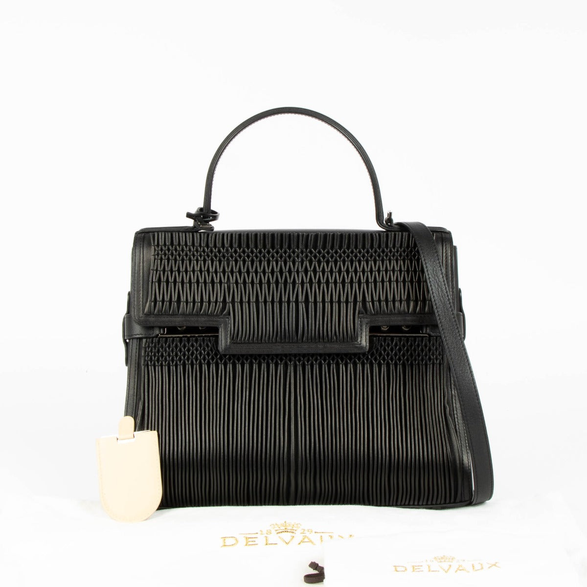 Delvaux Tempête GM Smock black lambskin calf leather handbag