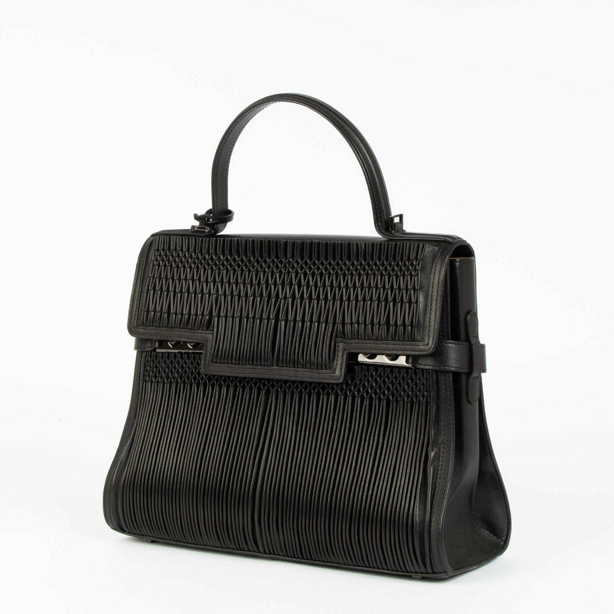 Delvaux Tempête GM Smock black lambskin calf leather handbag