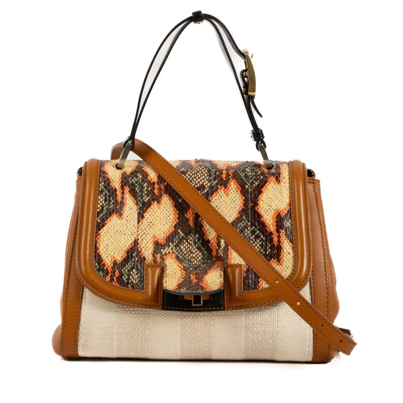 Shop safe online at Labellov in Antwerp, Brussels and Knokke this 100% authentic second hand Fendi Multicolor Roman Leather, Water Snake and Toile Silvana Shoulder Bag